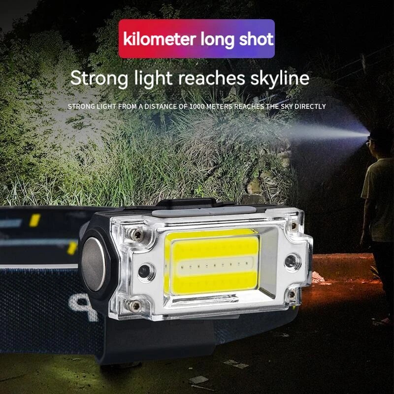  Mini Dual COB Headlamp Sensor Hat Clip Headlight 5 Lighting Modes Outdoor Camping Hunting Flashlight Induction Head Lamps 