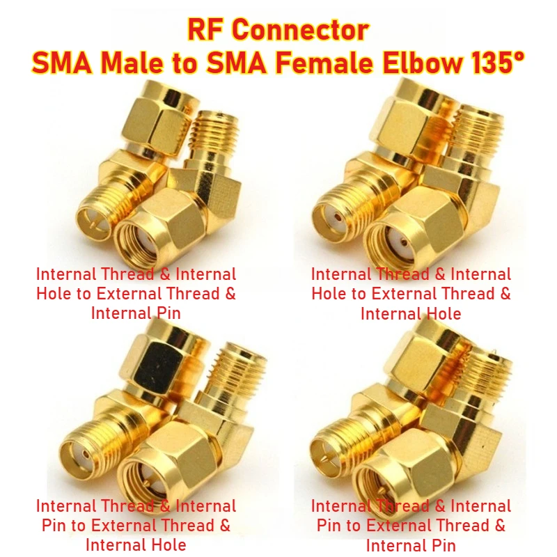 SMA-JKW WIFI نقل الصور FPV محول SMA ذكر إلى SMA أنثى الكوع 135 درجة 45 درجة زاوية مائلة ، نحاس نقي