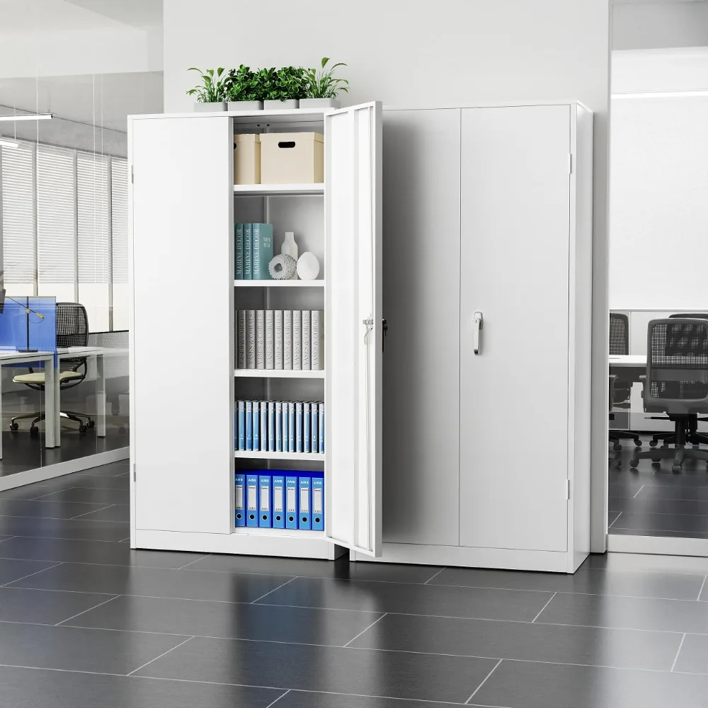 2024 New 72" Office Storage Cabinet with Locking Doors and 4 Adjustable Shelves, White Lockable Steel Cabinet