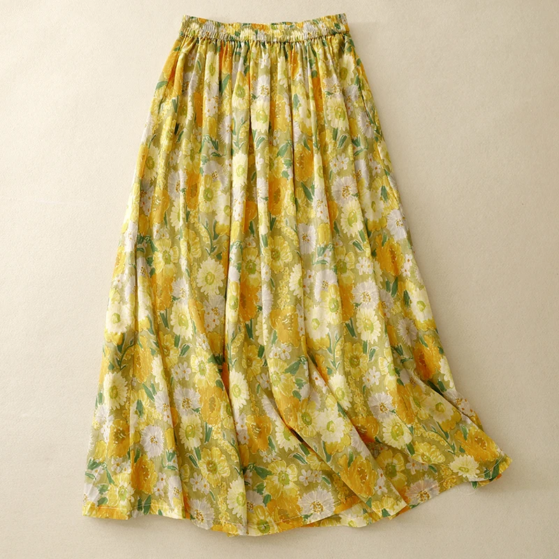 Retro Blumenmuster Baumwolle-L – Midi Skirt Floral Bewertung und Preis