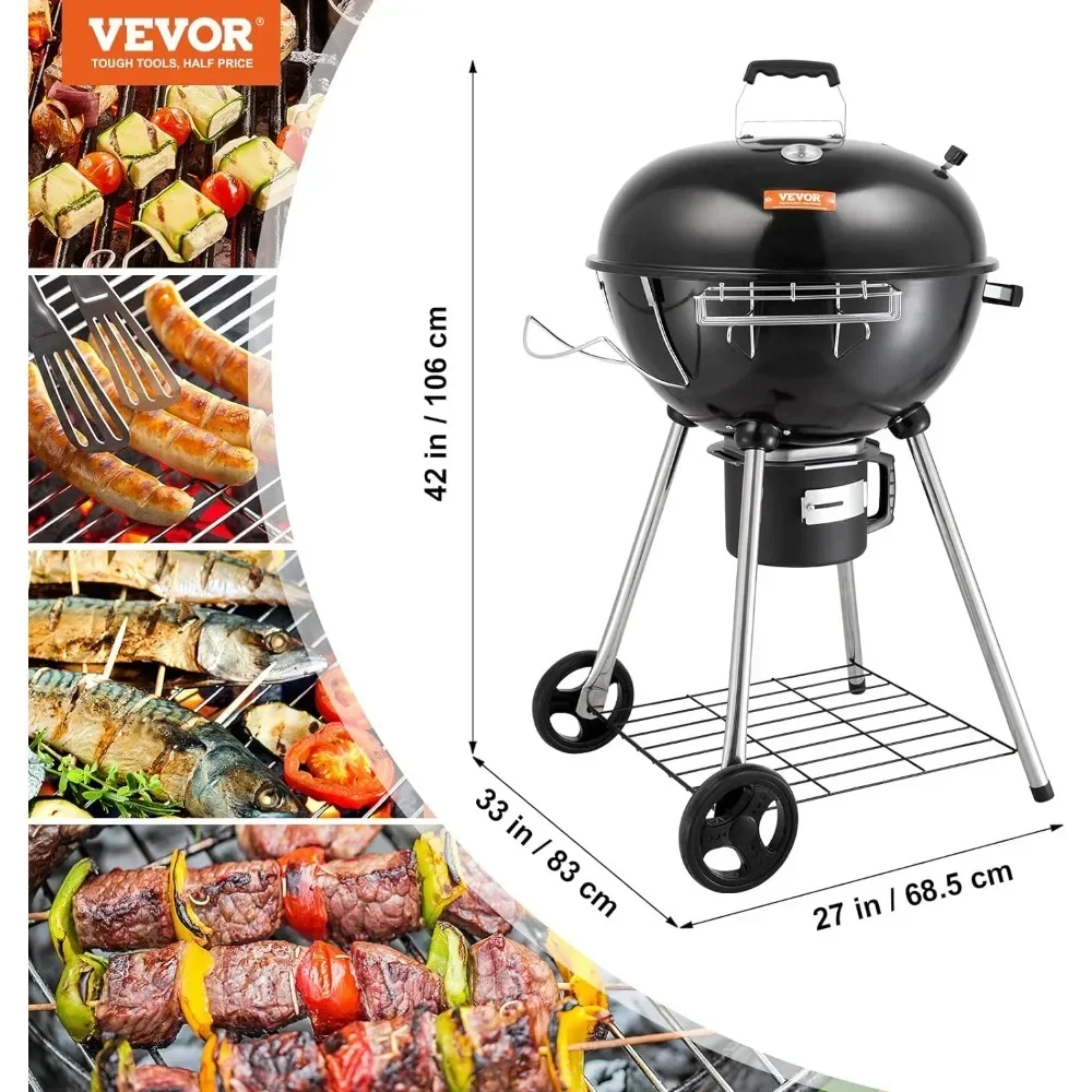 22 Inch Charcoal Grill with Bowl, Portable Grill with Wheels for Outdoor,  for Small Patio Backyard，BBQ Grill.parrilla Portátil