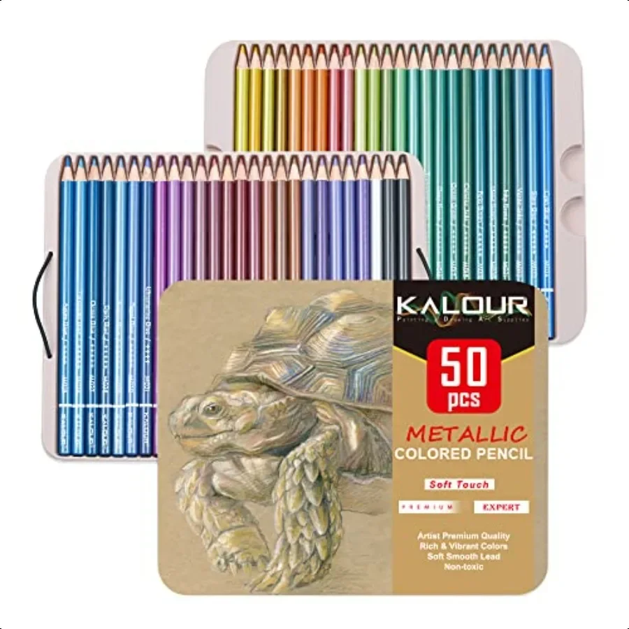 

50 Piece Metallic Colored Pencils Soft Core with Vibrant Color Ideal for Drawing Blending Sketching Shading Coloring for Adults