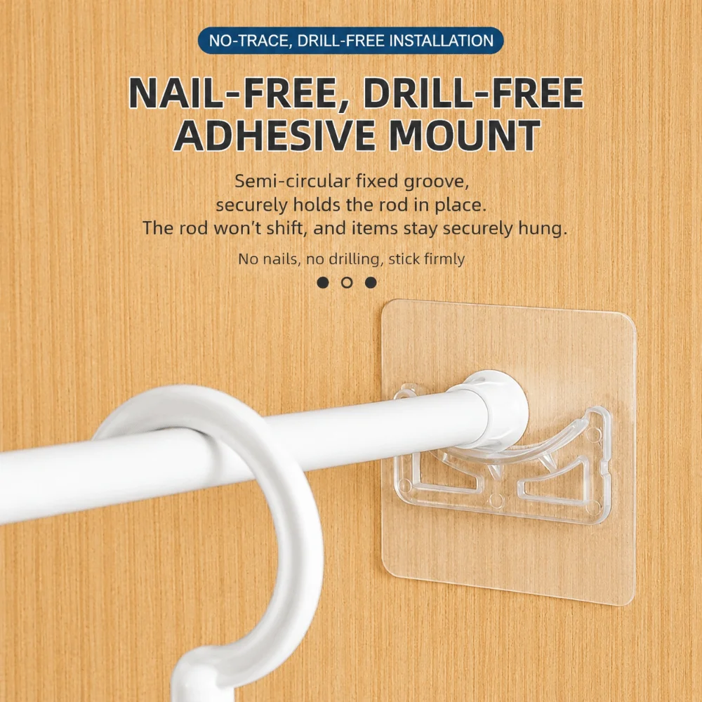 2pcs Durable No Drill Curtain Rod Holders Self Adhesive Transparent Tension Rod Brackets Curtain Pole Support Home Bathroom