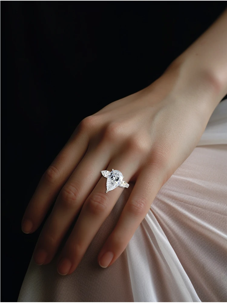 JEWELLWANG IGI 1,0–5,0 Karat 18 Karat Weißgold im Labor gezüchtete Damen-Verlobungsringe in Tropfenform, birnenförmiger Diamant, synthetische Verlobungsringe, geben ihr ein Geschenk – Detail 10