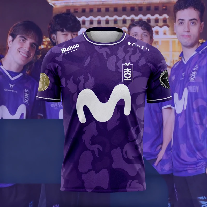 2025 Nuevo púrpura KOI Esports Team Competition VALORANT Camiseta casual transpirable de verano para hombres y mujeres