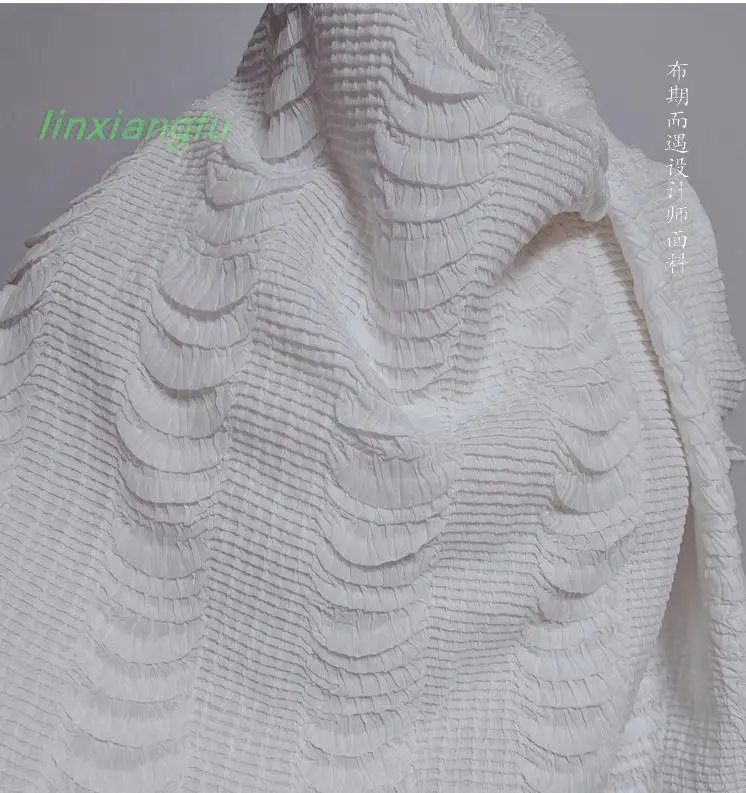 White chiffon heavy-duty fabric, folded and pleated scale fabric, texture reconstruction design fashion fabric/60*60cm piece