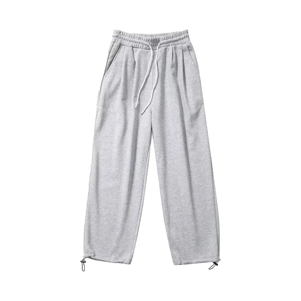 Casual Drawstring Pants Men's Drawstring Hem Wide Leg Pants Street Style Sport Trousers for Spring Fall Elastic Waist Slacks