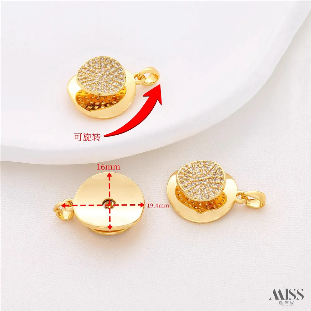 14K Gold Bag Color Retention Zircon Rotatable Flower Windmill Pendant DIY Bracelet Necklace Pendant Accessories