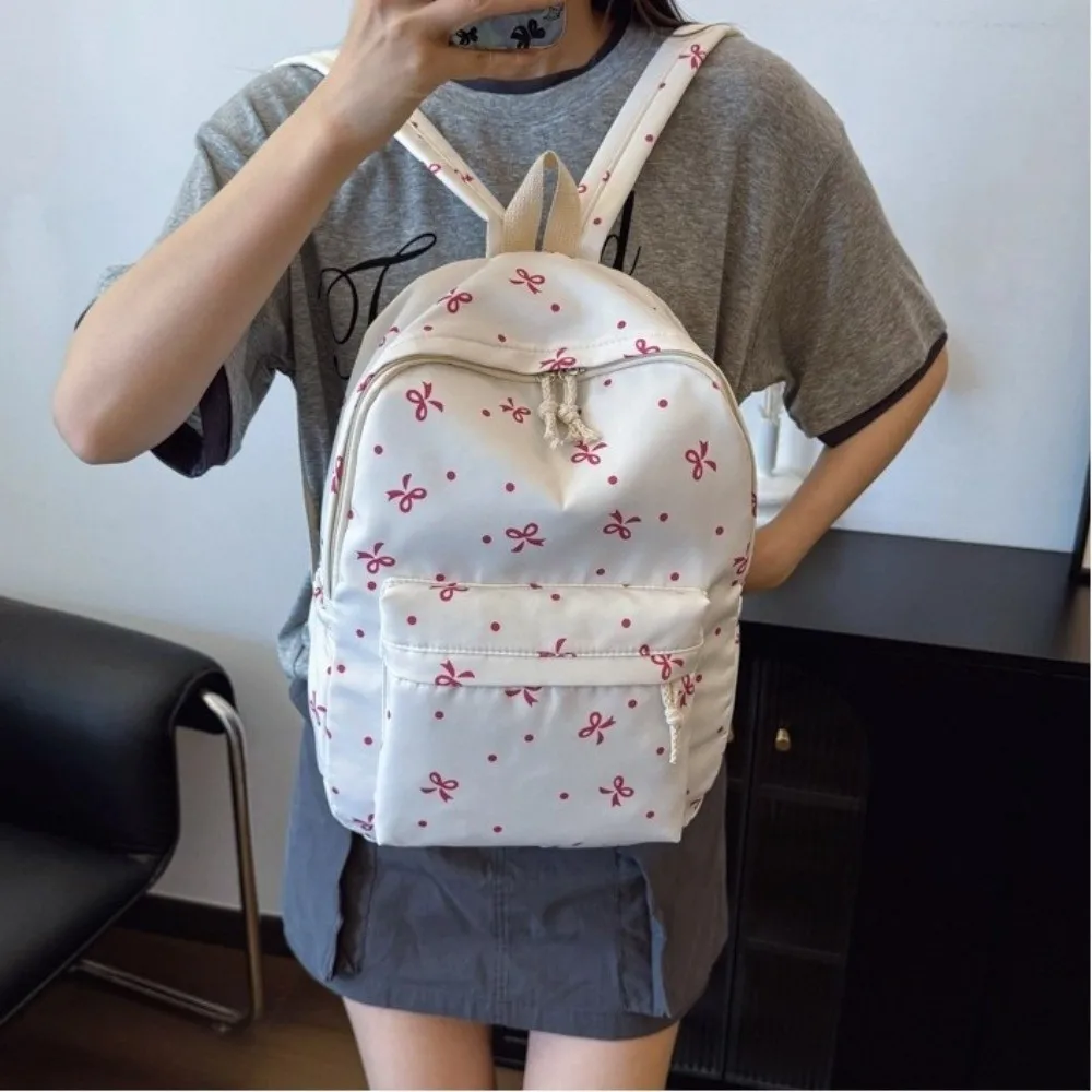 3-delige rugzakset met stippen en strik, meerdere zakken, schoolrugzak met grote capaciteit, verstelbare bandjes met lunchtas, etui