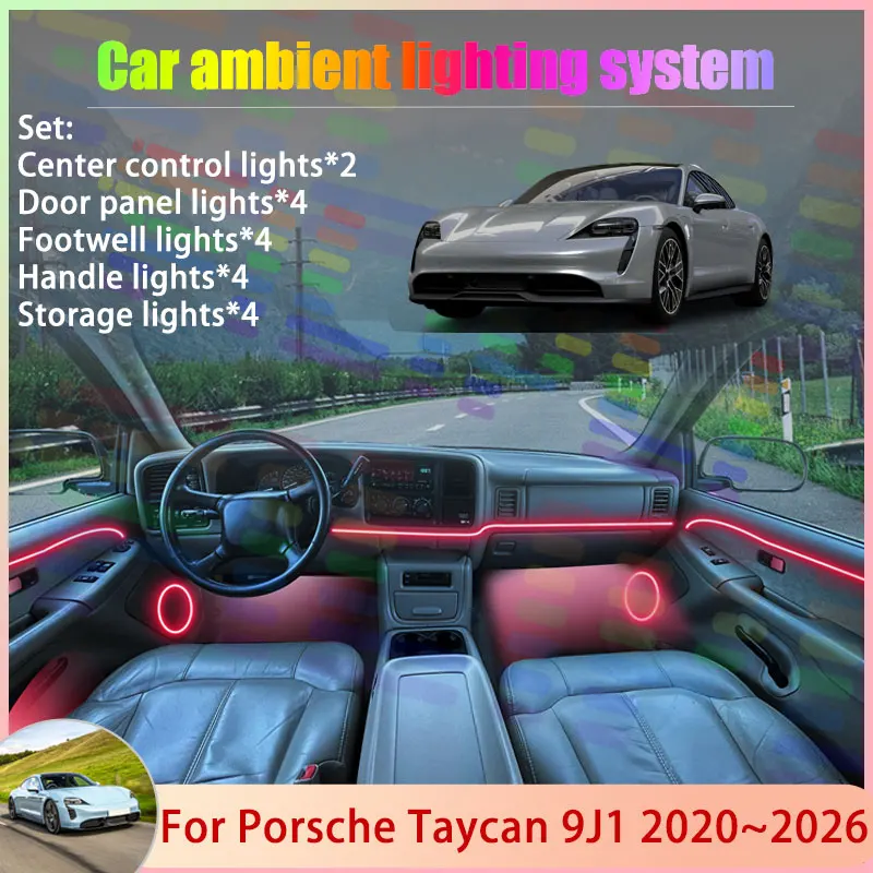 

For Porsche Taycan 9J1 2020~2026 2021 2022 2023 2/18 in 1 Car Atmosphere Light Lamp RGB Shade Ensemble Streamer Atmosphere Set