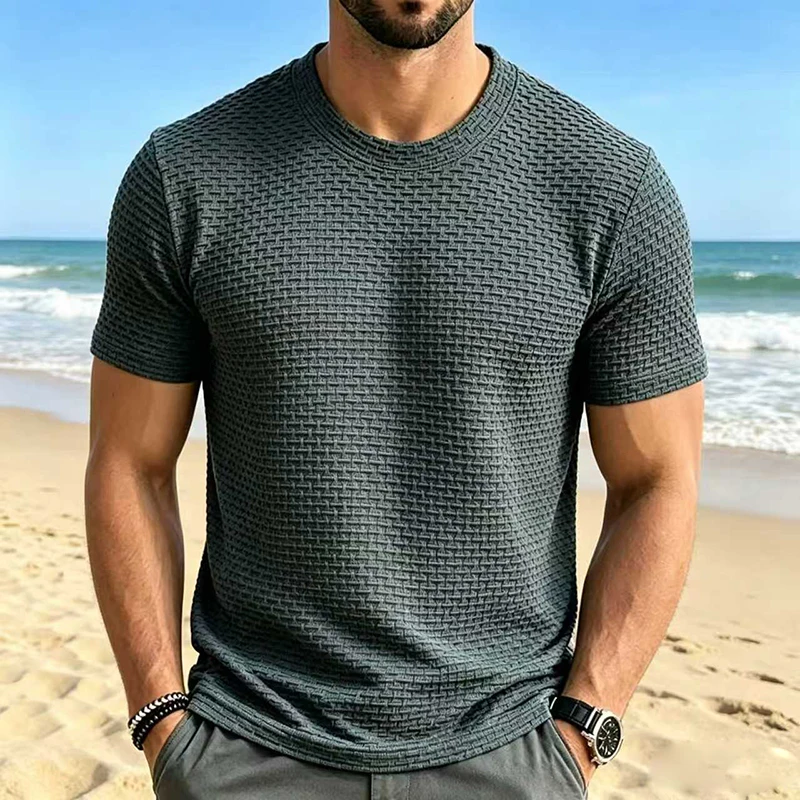 

High End Ice Silk Hollow Out T-shirt Men's Short Sleeve O Neck Shirts Man Summer Outerwear Men Thin Solid Color Sports Tees Tops