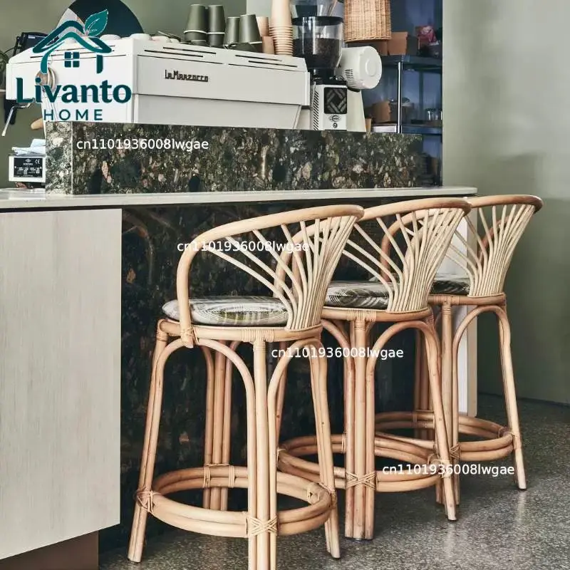 

Natural Rattan Bar Stools with Woven Backrests Boho - Style & Comfortable Seating for Kitchen Island & Home Bar Areas
