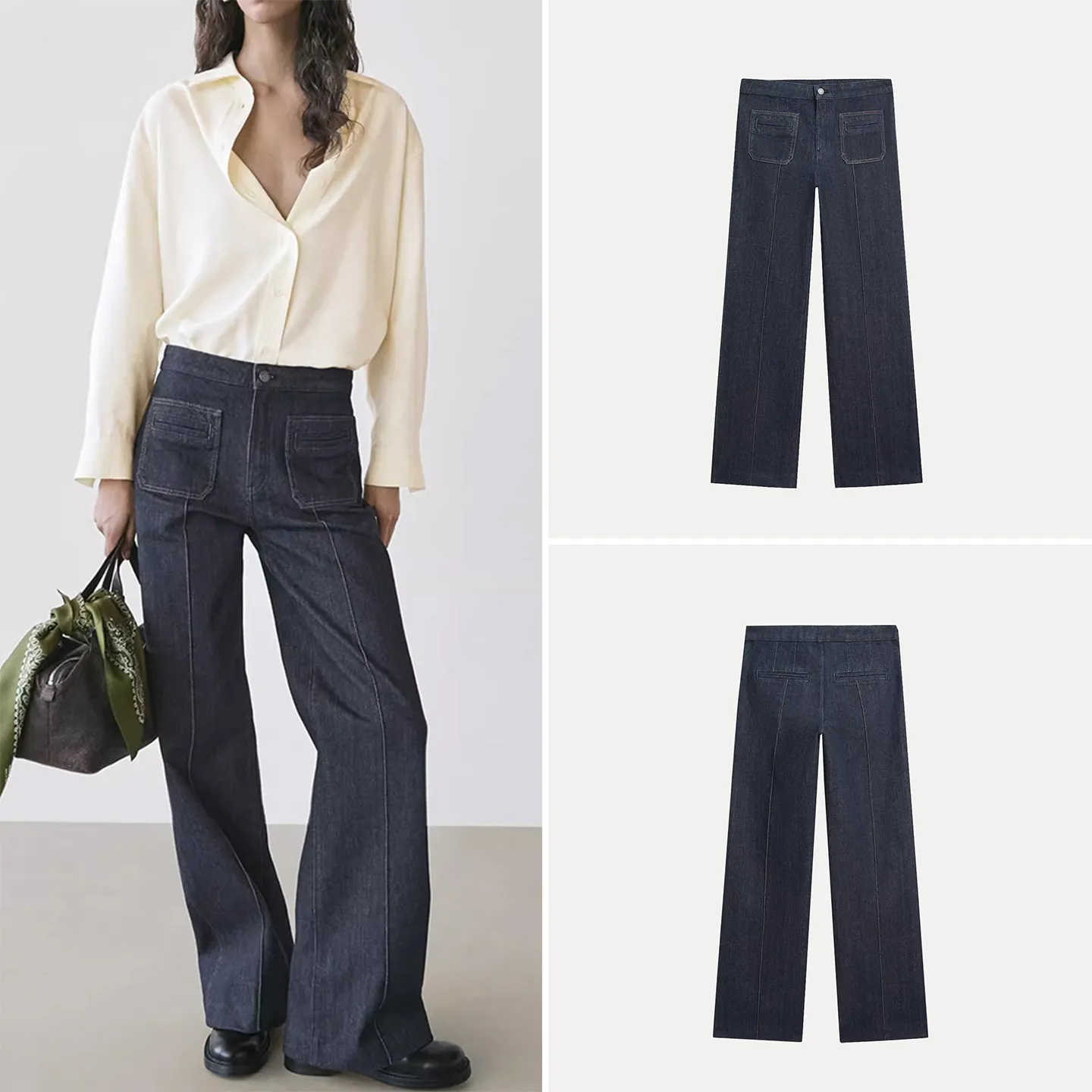 

Women's High Waist Bell Bot Denim Jeans Spring Commute Vintage Sle Loose Fit Comfortable Stretchy Ladies Trousers