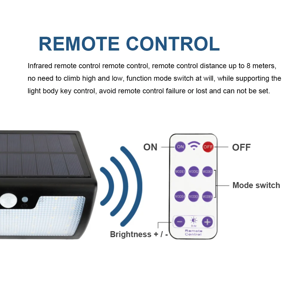 Outdoor Household IP65 Waterproof Lighting Garden Street Sensor Wall Lamp Smart New Solar Rechargeable LED Remote Control