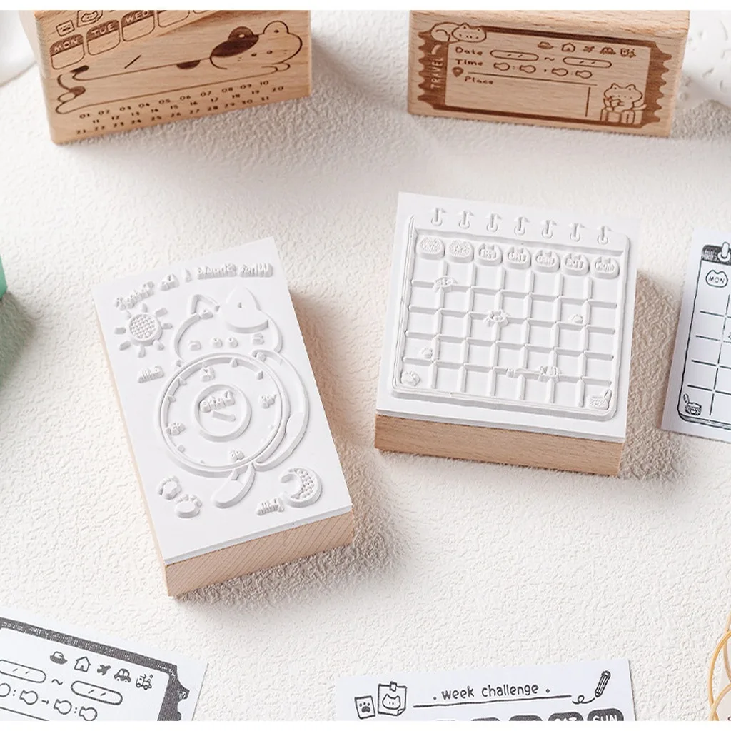 Vintage Cat Animal Pattern Wooden Stamp for Journal Planner Scrapbooking Daily Schedule Planning Handcraft Notebook Decoration