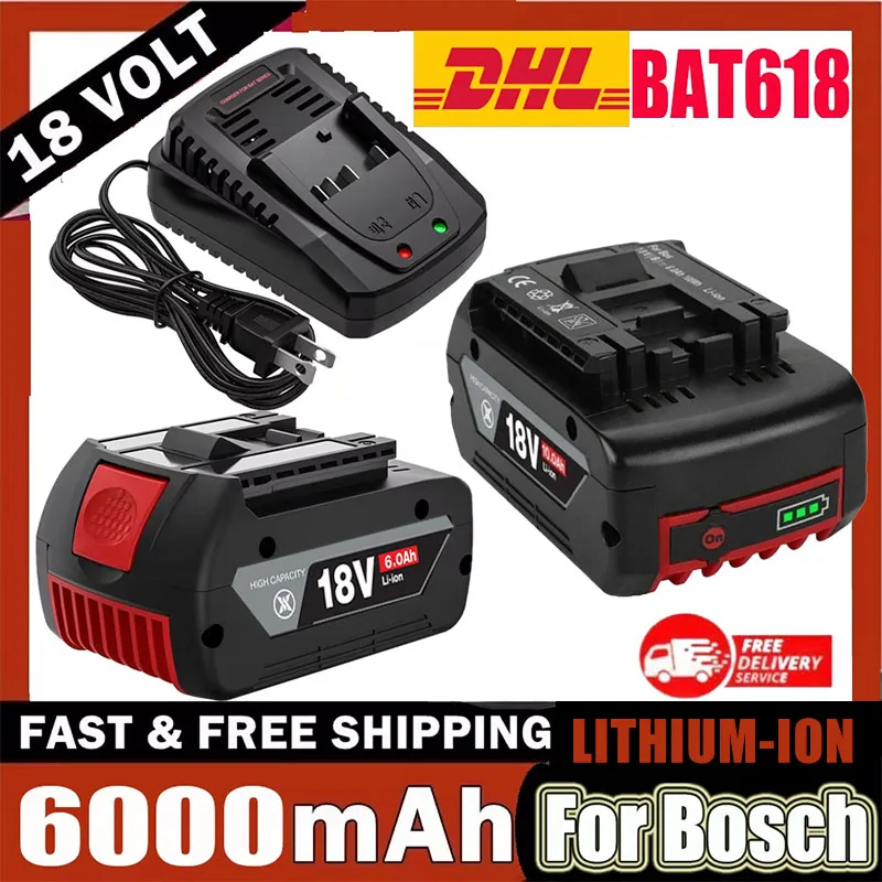 

2024-New 18V 18000mAh Lithium-ion Rechargeable Battery for Bosch Bat609, Bat609g, Bat618, Bat618g, Bat614, Bosch Drill+ Charger