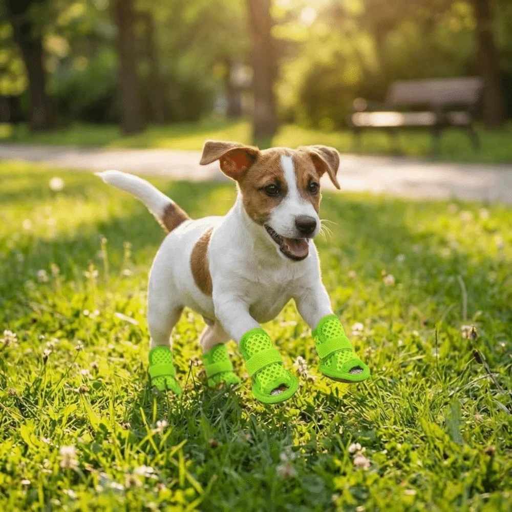 4Pcs/Set Non-Slip Su Dog Shoes Soft Waterproof Dog Paw Protector Comfortable Adjustable Breathable Pet Sandals Hardwood Floors