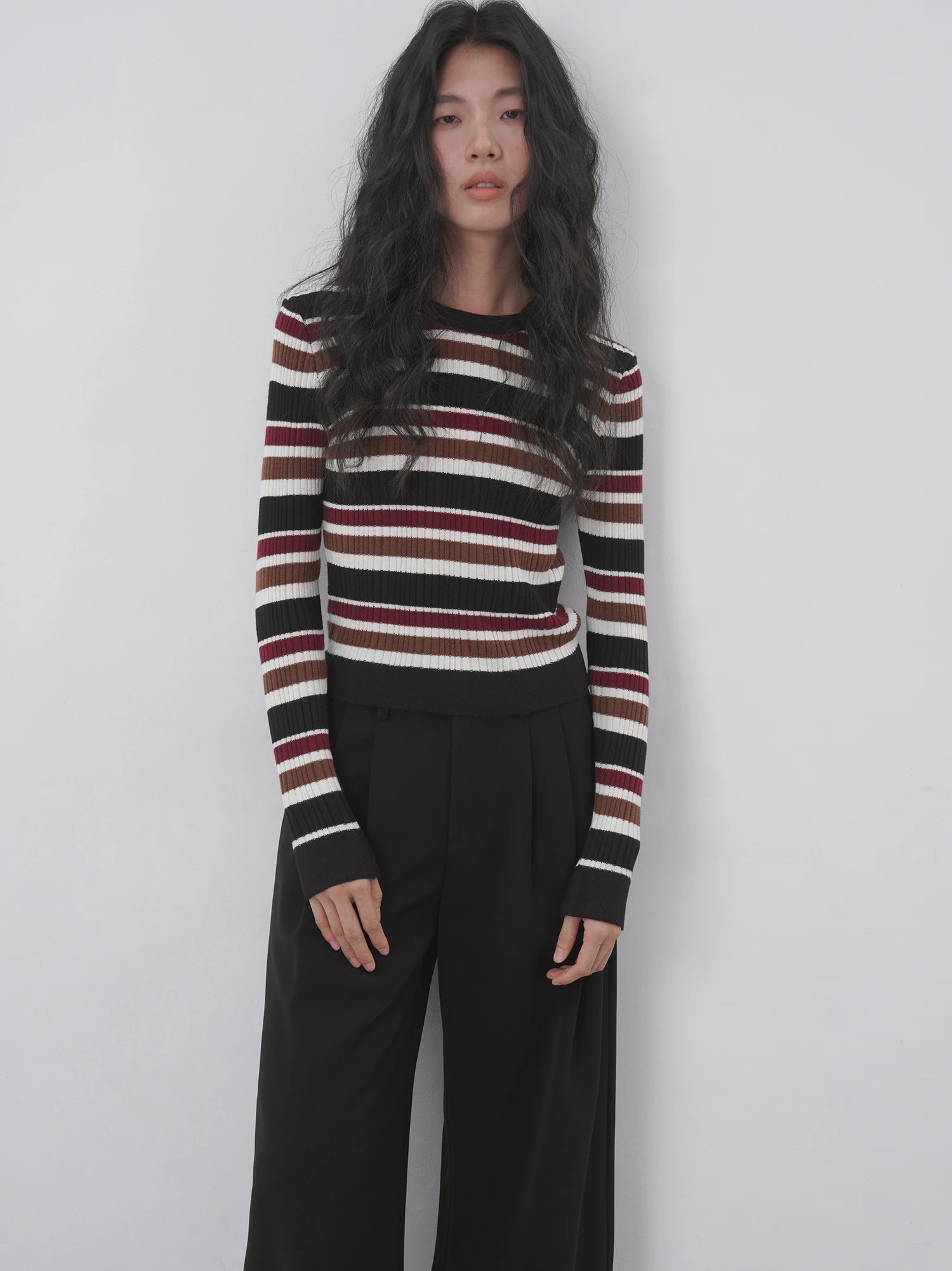 

Женская приталенная трикотажная толстовка EIGHTHMONTH в полоску с длинным рукавом, повседневная базовая кофта, осенняя новинка, внутренняя одежда