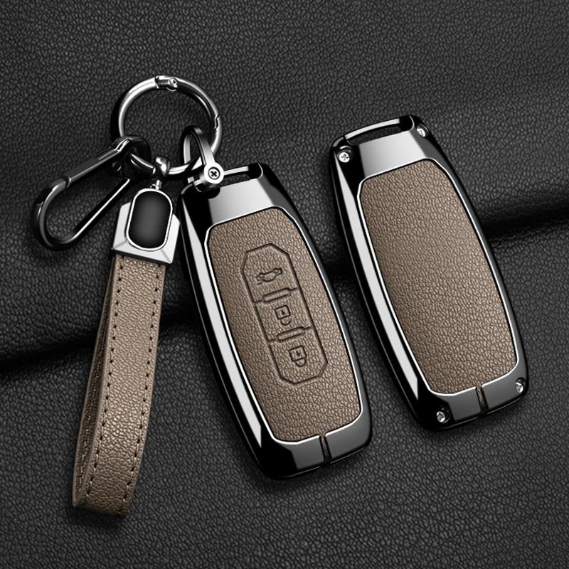

3 Buttons Zinc Alloy Leather Car Smart Key Cover Case Shell Holder for Ford Territory EV Key Protector Keychain Accessories