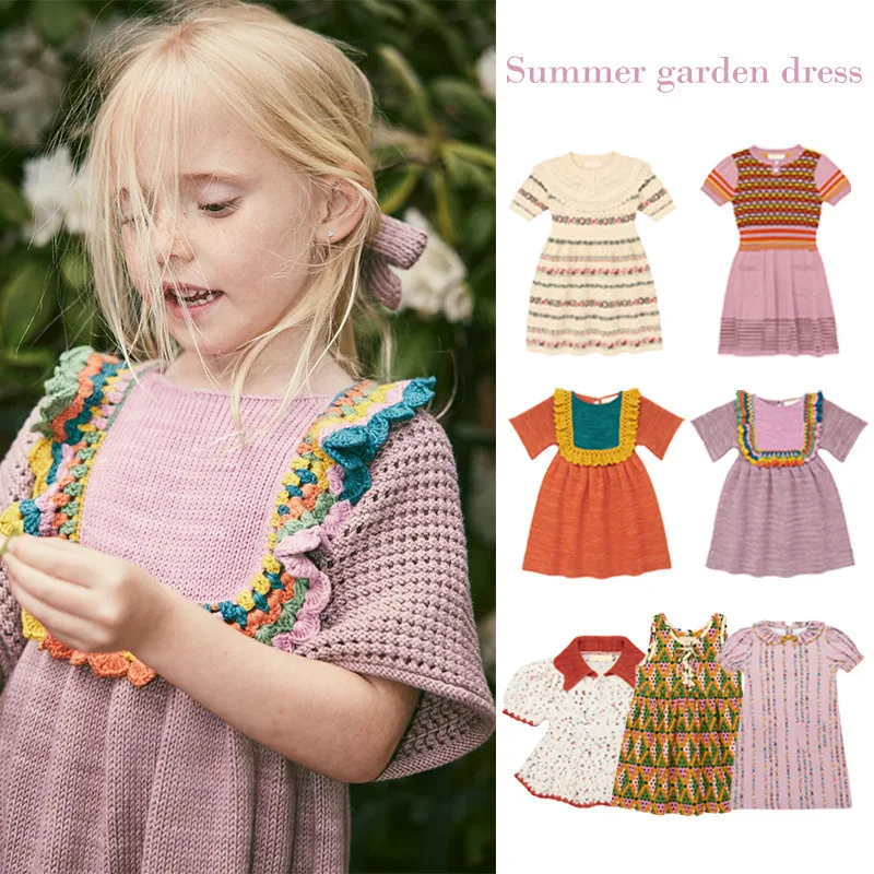 

Children's dress 2025 summer MP girls pastoral top heavy industry haute couture hand hook stitching knitted skirt set
