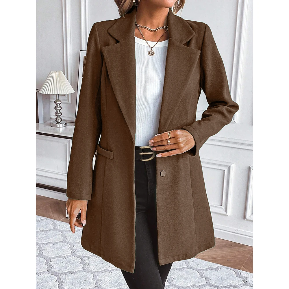 Mia Muse Women's Coat Winter Elegant French Solid Color Long Sleeve Lapel Single Breasted Work Coats