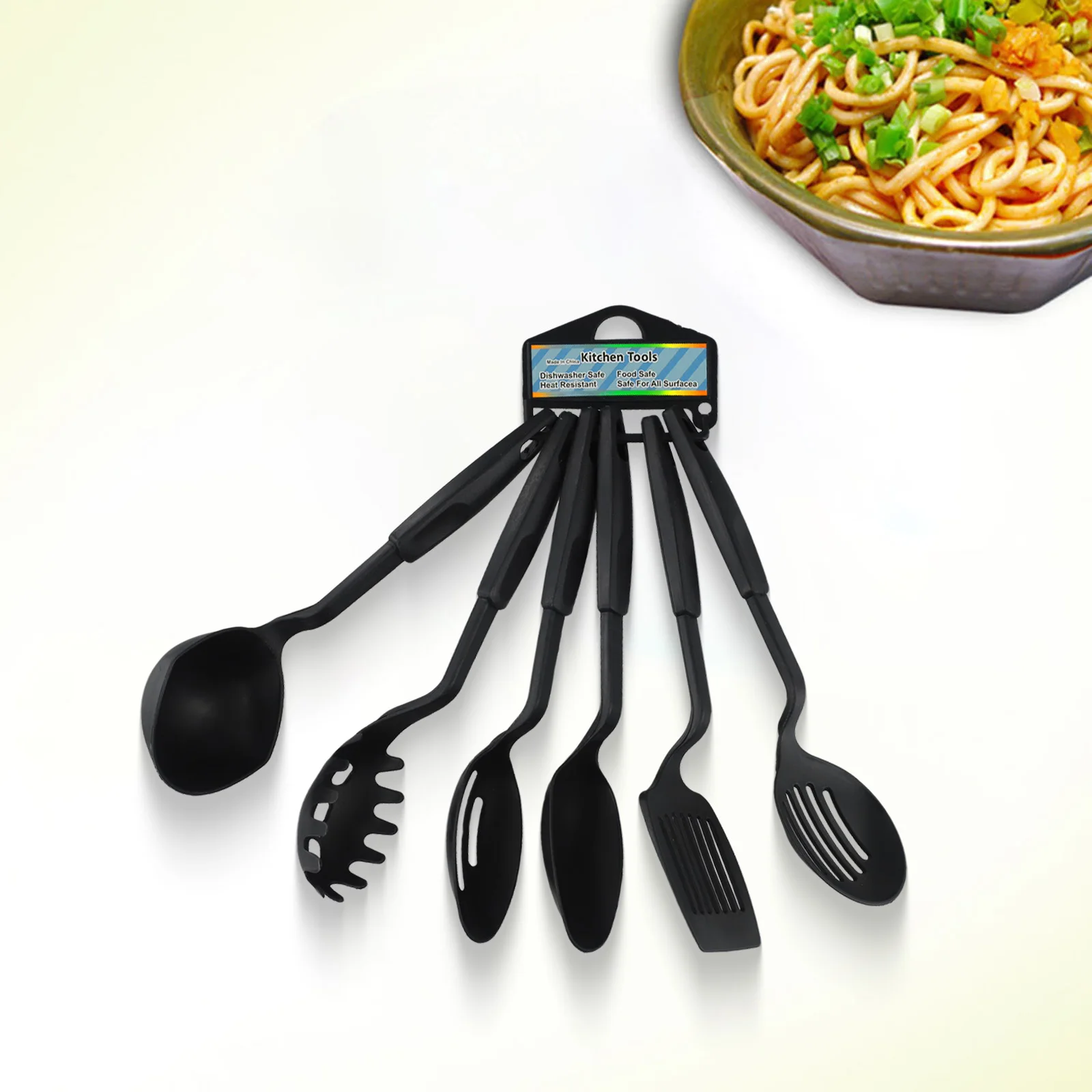 6Pcs Nylon Multifunction Black Shovel Spoon Soup Ladle Spatula Set Non-Stick Kitchenware Cooking Tools