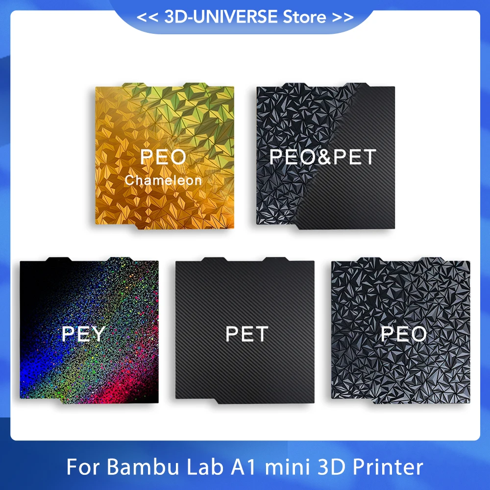 

Текстурированный лист PEI PEO для Bambu Lab A1 Mini, строительная пластина, двухсторонний углеродистый пружинный стальной лист 180x180 для 3D принтера Bambulab