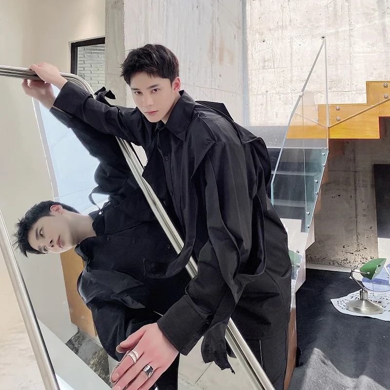 

Мужская рубашка в стиле ретро с модным индивидуальным дизайном, длинным рукавом, свободного кроя, молодежная, осенняя