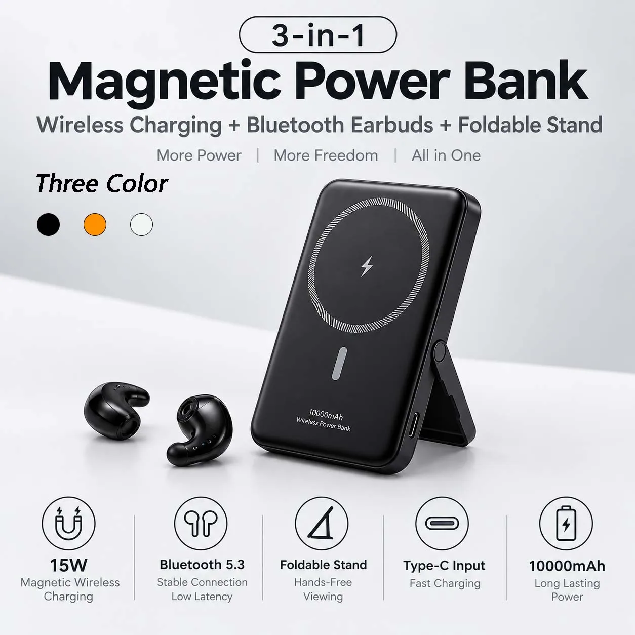 New Wireless Power Bank Magnetic Type-C 15W 10000mAh Portable Fast Charging External Battery For iPhone Xiaomi Samsung