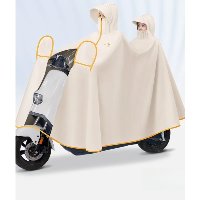 electric-scooter-rain-poncho-full-cover-waterproof-raincoat-double-hood-adult-and-kid-motorcycle-riding
