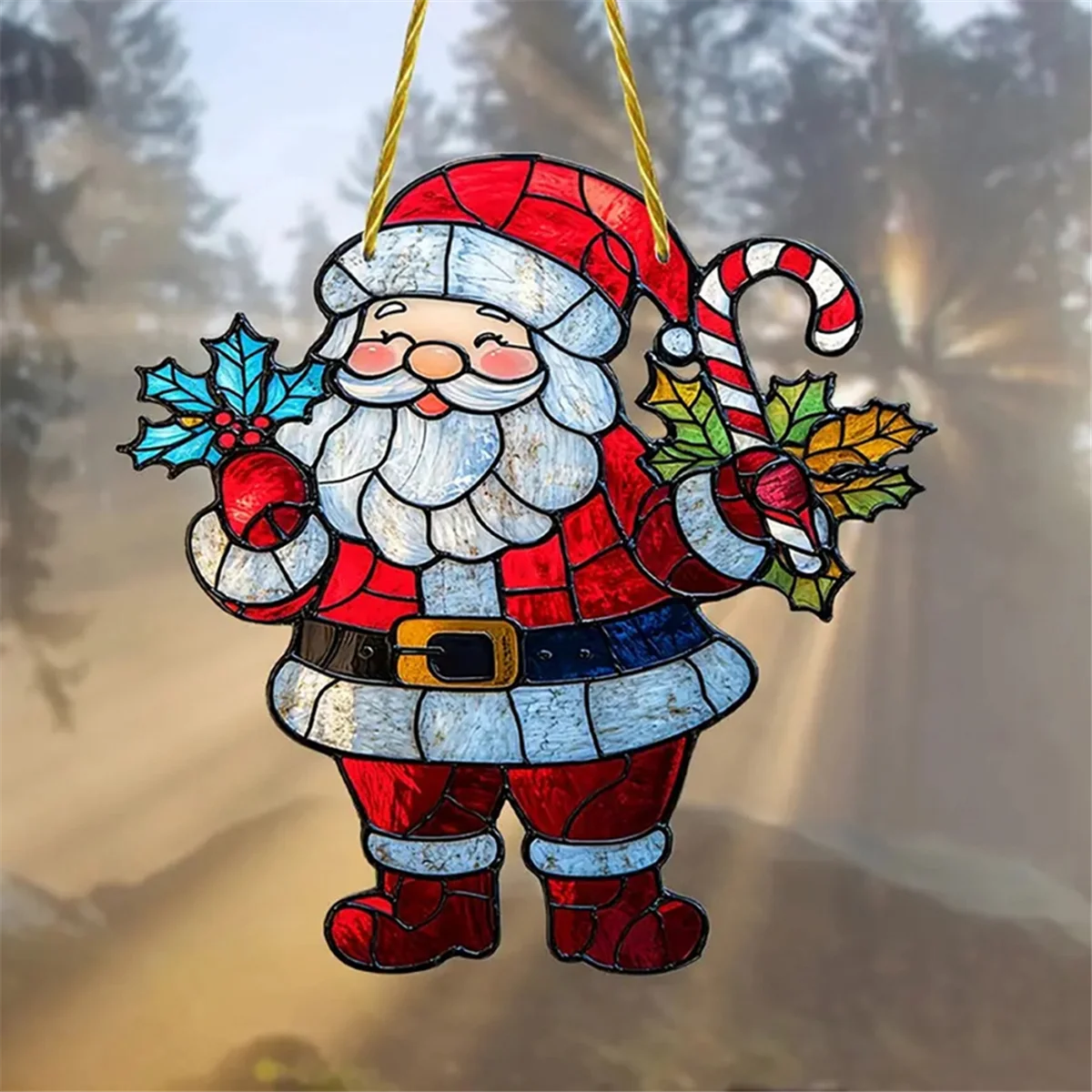 A71P زينة عيد الميلاد سانتا كلوز، ديكورات نافذة أكريليك ملونة مع سلسلة علامات تعليق المعلقات الخارجية #3