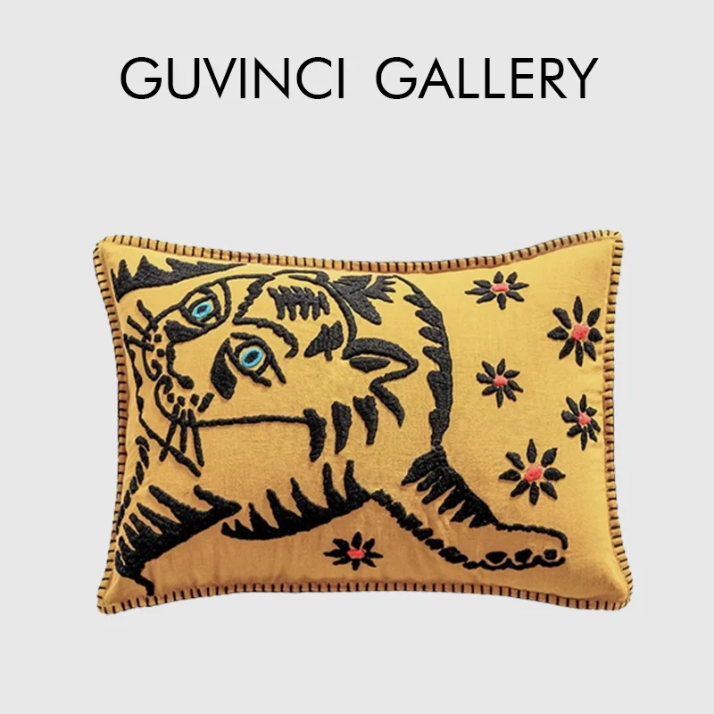 GUVINCI Retro Nouveau Throw Pillow Covers Luxury Indian Handmade Creative Tiger 3D Embroidered Cushion Case For Sofa Couch Bed