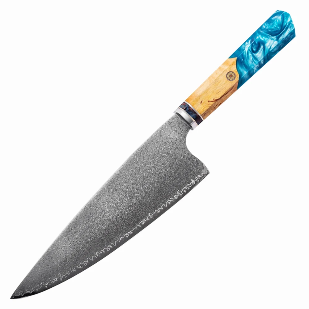 YAN Professional 8 inch Gyuto Knife Japanese Damascus VG10 Knife chef Kitchen Knife Octagonal Maple Burl Wood Composited Resin