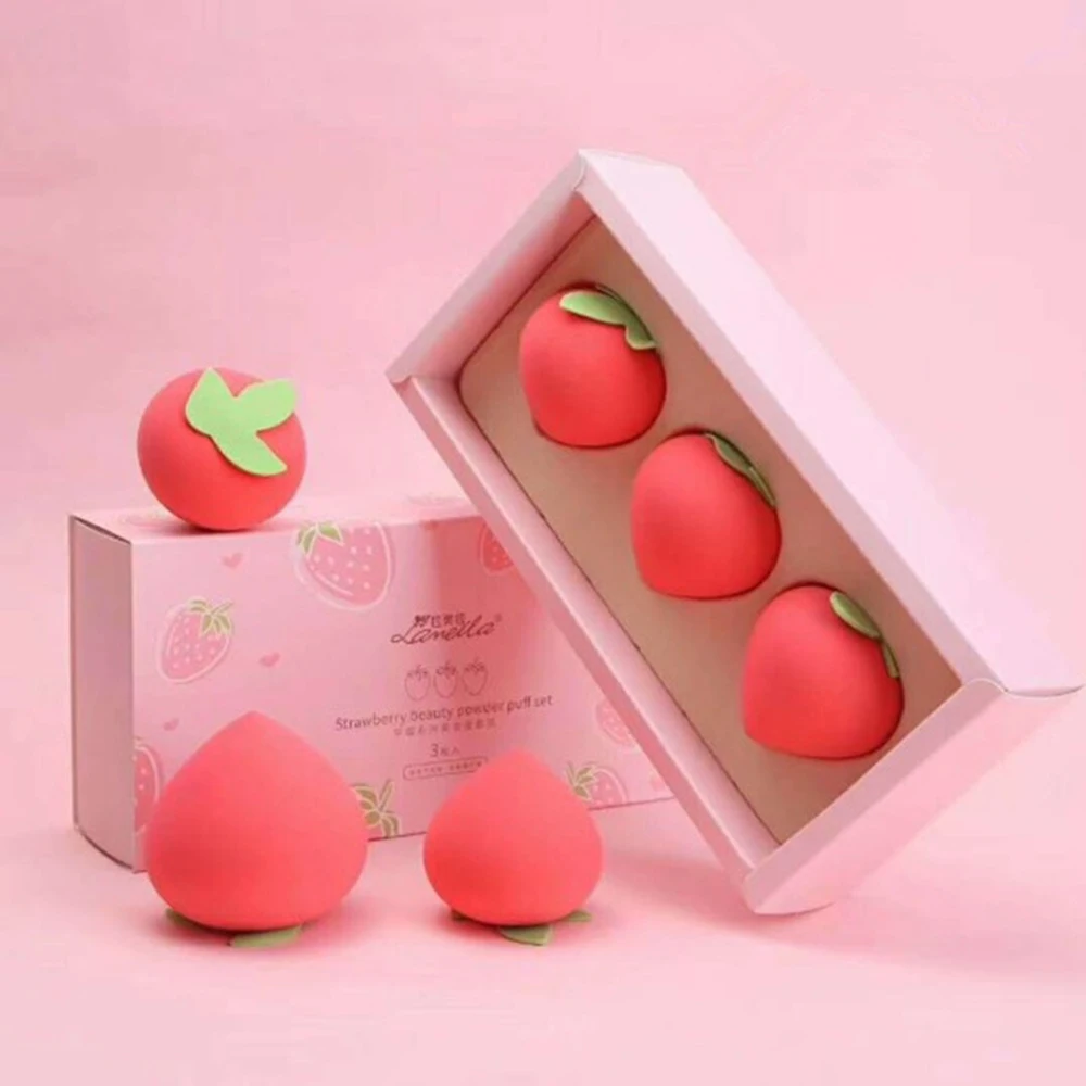 3pcs/set Fruit Shape Makeup Sponge Soft Cute Peach Strawberry Cosmetic Puff For Foundation Concealer Cream Dry/ Wet Dual Use