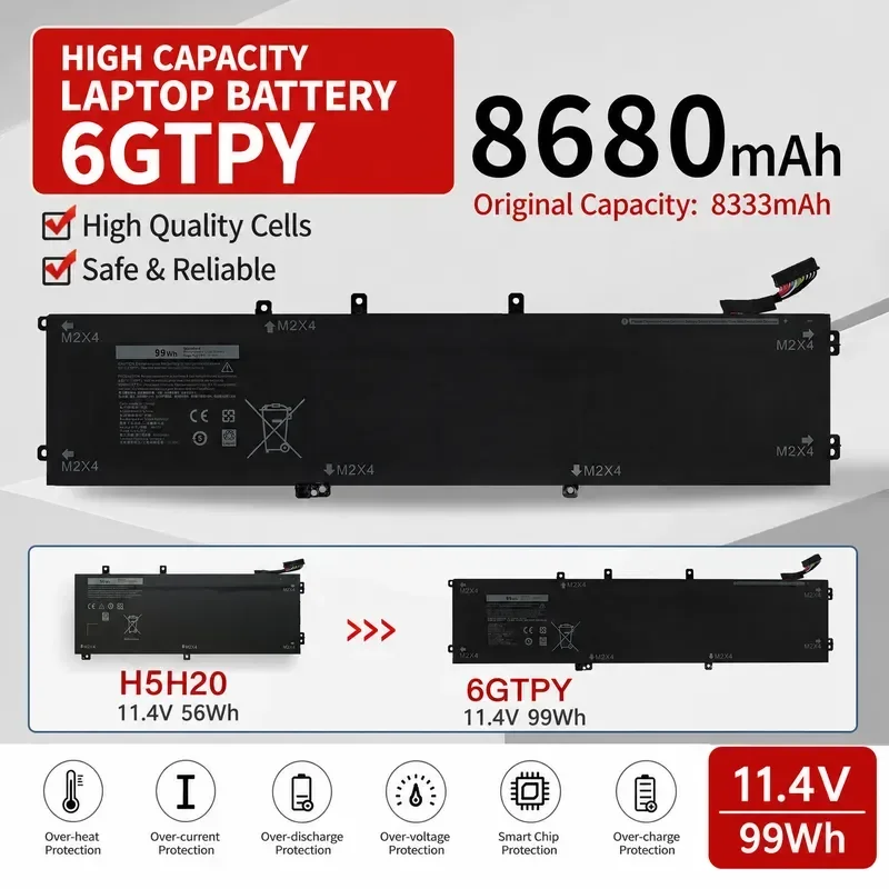 [NEW] H5H20 6GTPY Battery For P83F Inspiron7591 7590 XPS15 9560