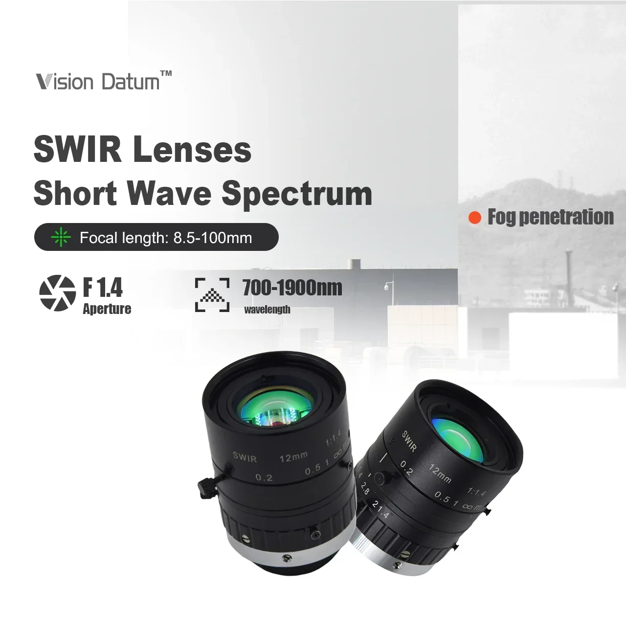 1.1" Fixed Optics 35mm 50mm 900-1700nm Precise C-mount SWIR Lens for Fog Penetration