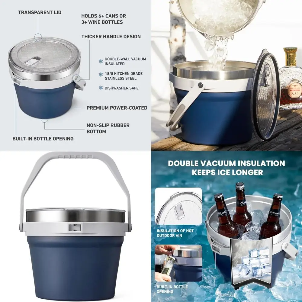 

Ведерко для льда с двойными стенками и вакуумной изоляцией - темно-синее, вмещает 6 бутылок Longneck или 3 бутылки вина, для вечеринок и напитков