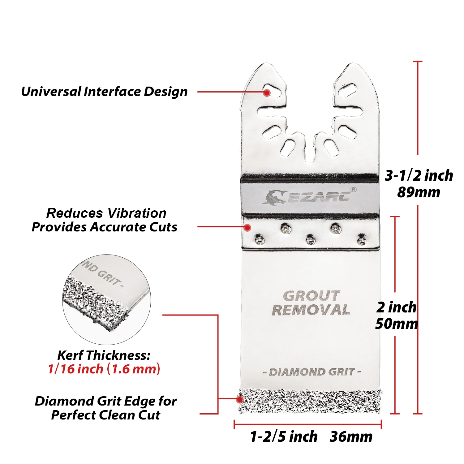 EZARC Diamond Oscillating Tool Flush Cutting Blade Multi Tool Saw Blades for Mortar Cutting Grout Removal and Soft Tile Cut 3PCS