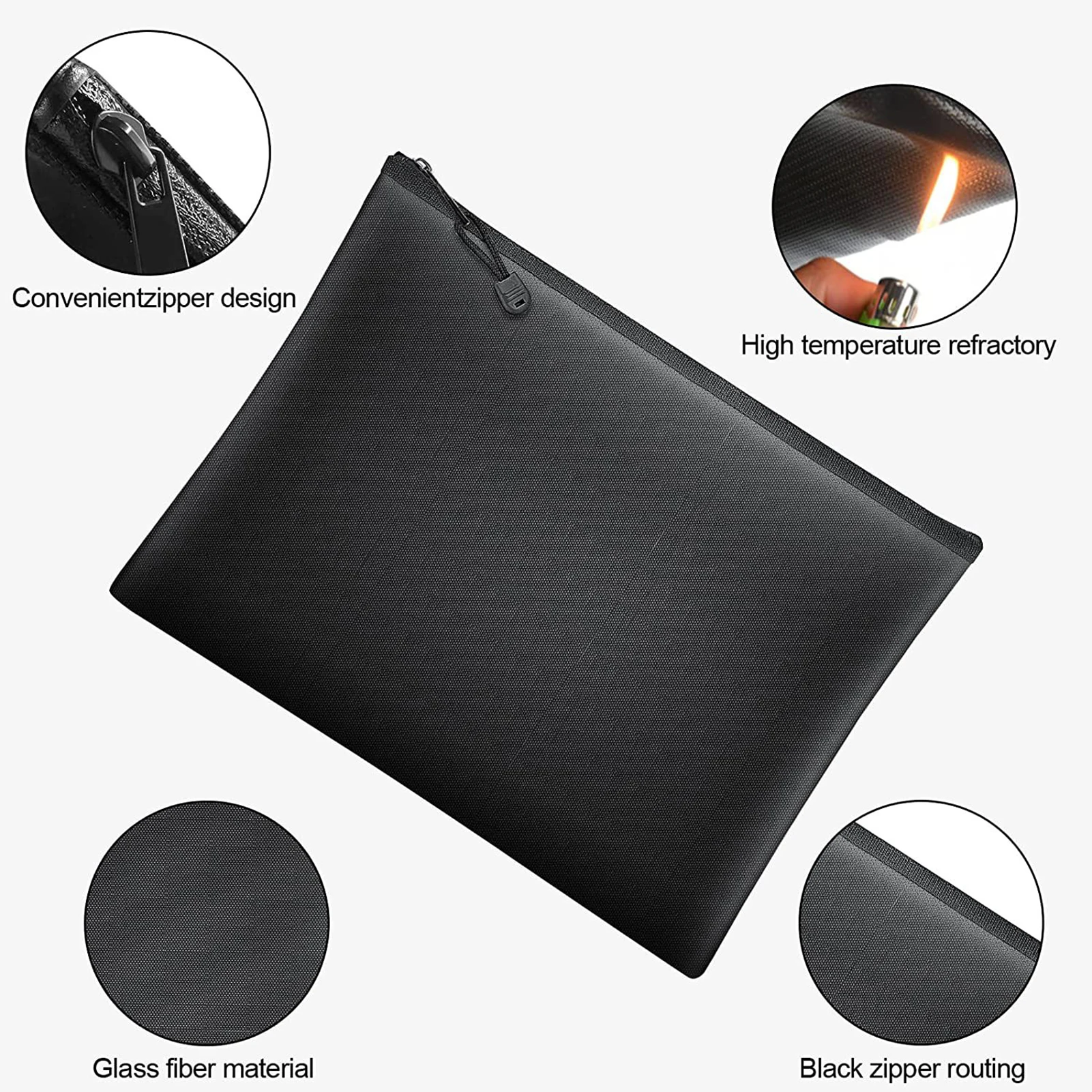 Fireproof File Bag Fireproof Money Bag Waterproof Zipper Bag Organizer Pouch For Documents File Cash Passport Tablet 13.4”x