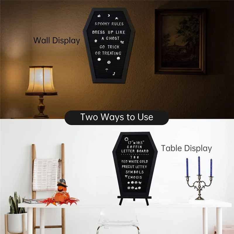 ABTS-1Set Black Felt Letter Board Gothic Message Board With 340 White Changeable Characters
