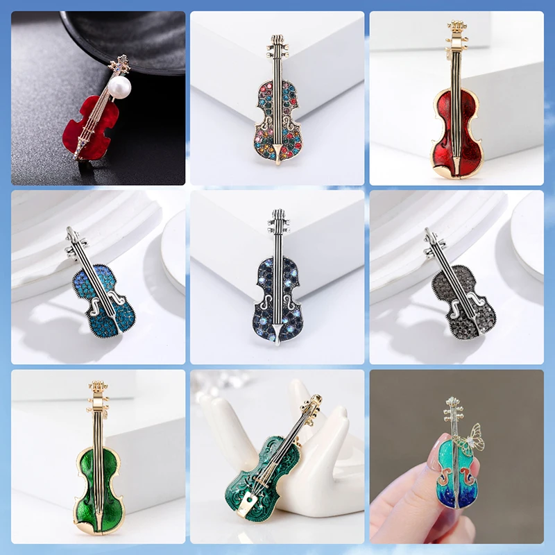 

Fashionable Zircon Insect Butterfly Violin Metal Brooch for Women High Quality Pin Girls Dinner Party Clothing Accessories Gift