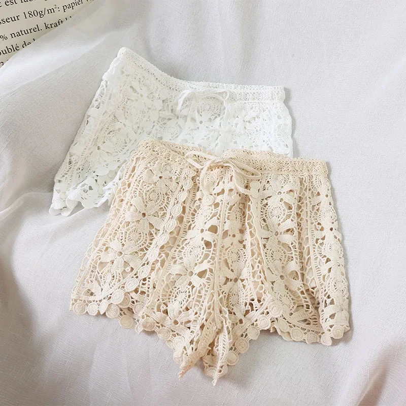 Summer Women\'s Crochet Shorts Femme Casual Beach Shorts Woman Holiday Short Pants