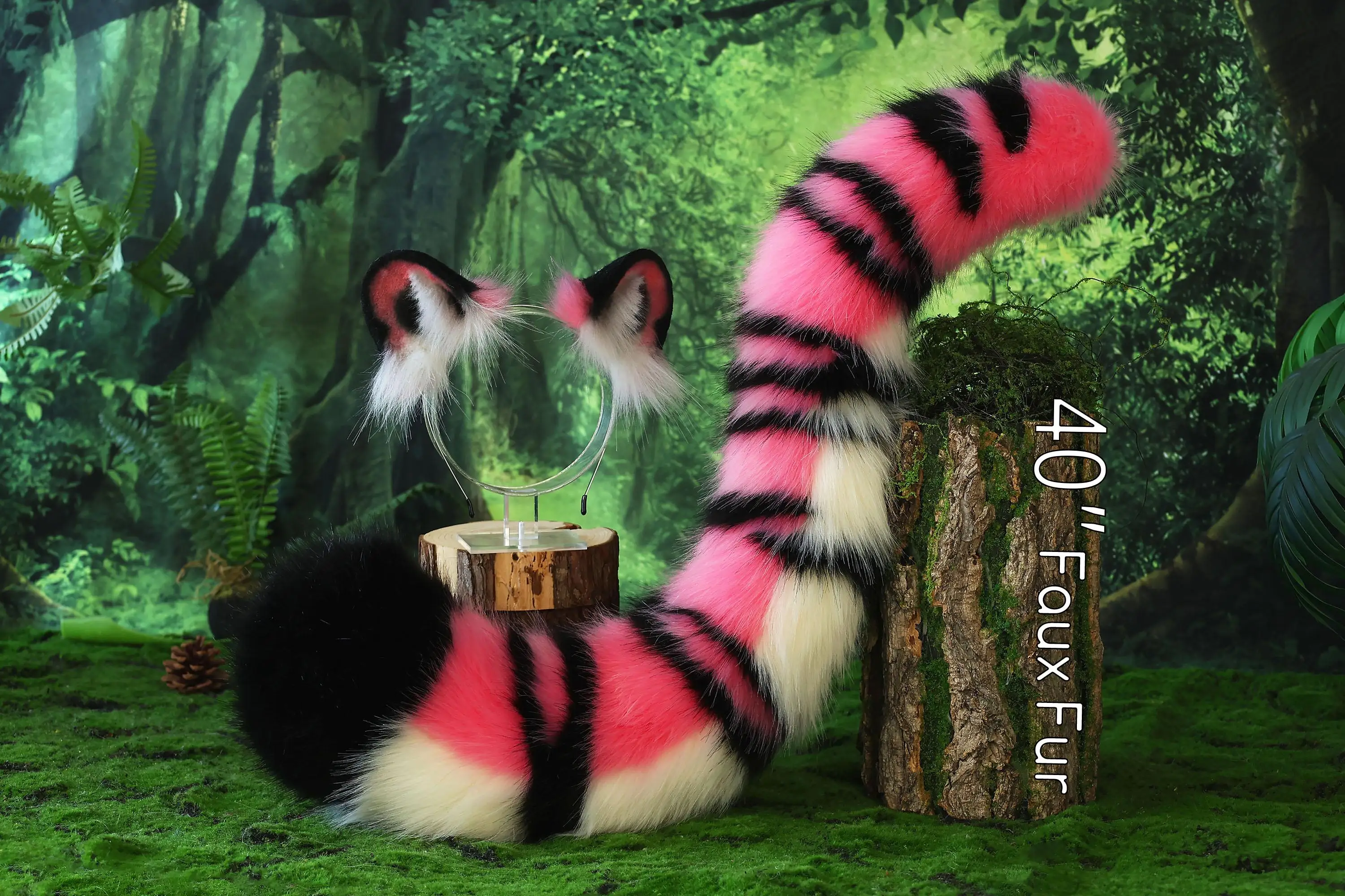Realistic and adorable tiger ear and tail set, animal ear hair accessory, faux fur tail, anime character costume Halloween gift