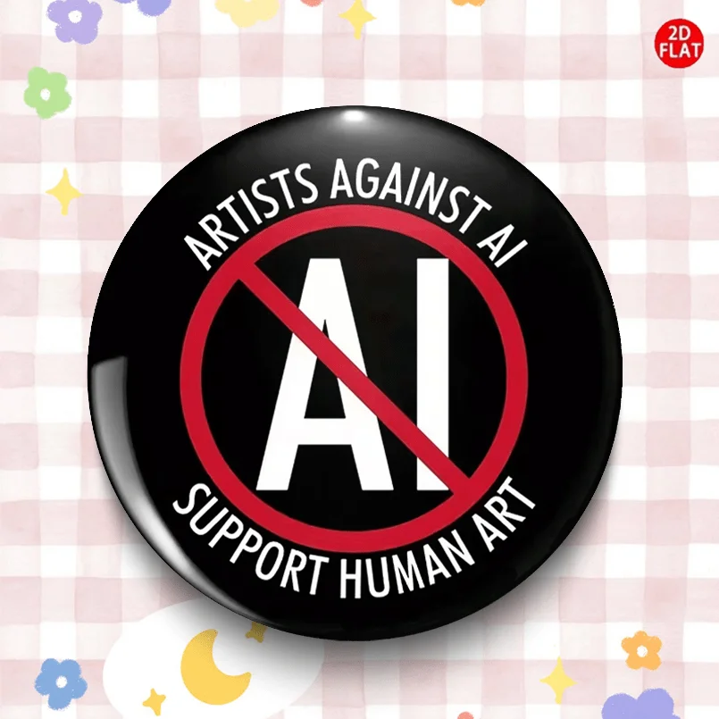 Artists Against AI Button Pin Badge Support Human Art Anti AI Art Brooch Pinback for Clothing Backpack Decor Gift