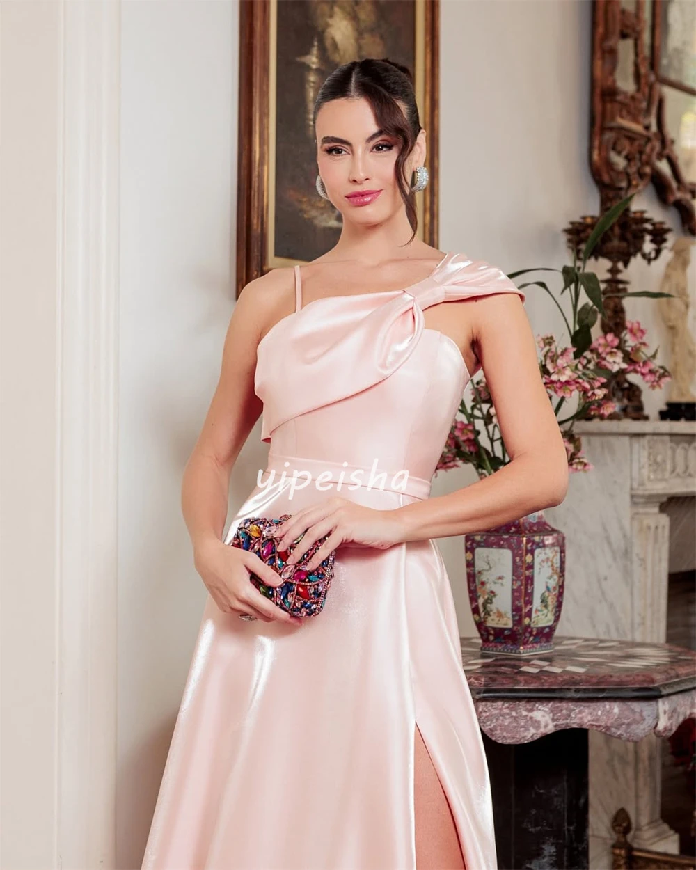 فساتين طويلة مخصصة عالية الجودة بسيطة من Charmeuse مكشكشة على شكل حرف a مكشوفة الكتف فساتين مناسبة مخصصة على الطراز الحديث #2