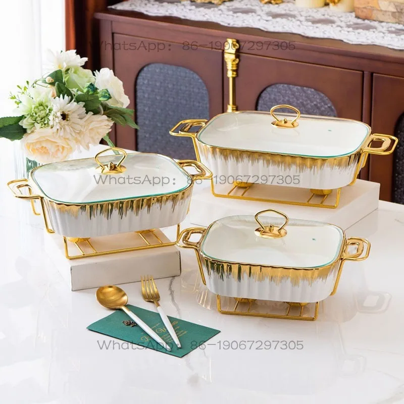 Clubhouse hotel candle heating tableware, household alcohol stove, rectangular ceramic steamed fish plate