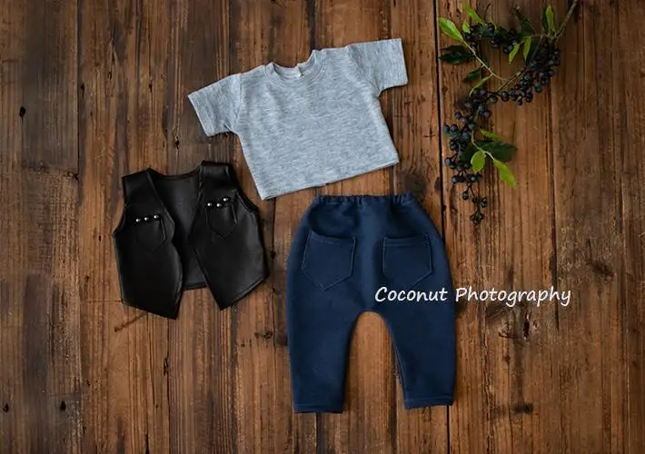 Setelan Rock Tampan Jaket Kulit Celana Harlan Pakaian Properti Fotografi Bayi Baru Lahir Studio Foto Bayi