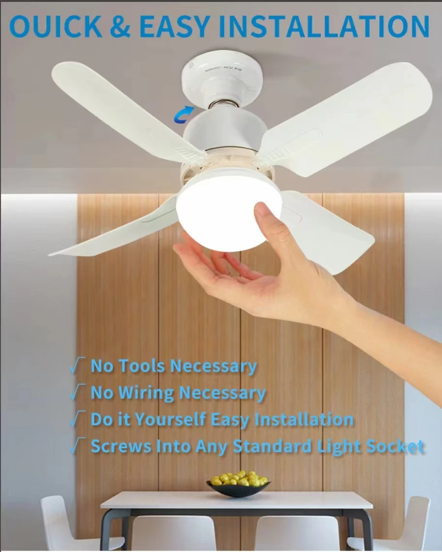 Ceiling Fan With Lights And Remote Control E27 Converter Base Dual-Purpose Led Fan Lamp Smart Silent Ceiling Fans For Bedroom