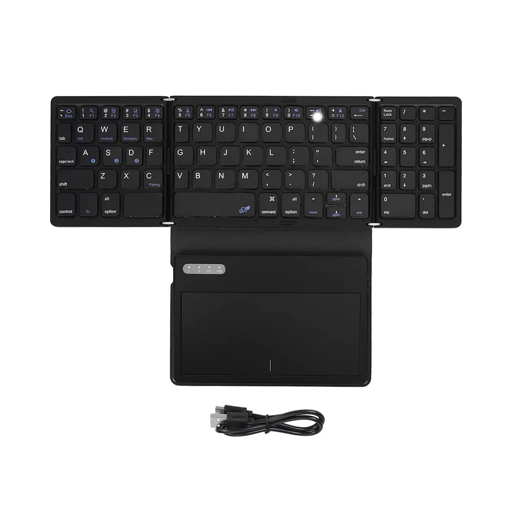 Ultra Slim Tri-fold Wireless Bluetooth -compatible Keyboard with Touchpad Universal External Keyboard for Tablet Computer