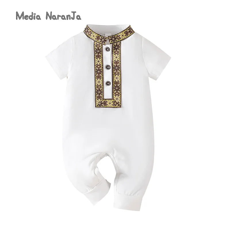 Baby boy arabic style clothes 3 colors black green white printed short sleeved rompers holiday Ramadan jumpsuits photo props